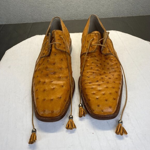 Luxor Italy Men Tan Textured Ostrich leather dress shoes with laceup closure 12 - Picture 1 of 13